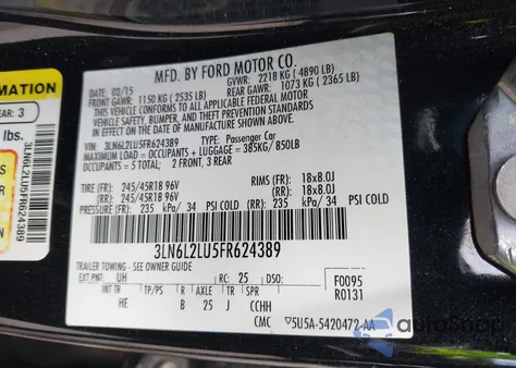 2015 Lincoln Mkz Hybrid z USA, uszkodzony, nr VIN 3LN6L2LU5FR624389